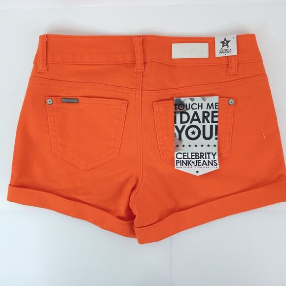 Celebrity Pink Women's Juniors' Cuffed Colored Denim Shorts Size 3 Neon Orange - Picture 2 of 9